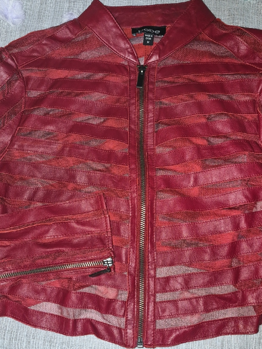 bebe Red Layered Leather Zip Jacket
